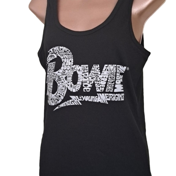 LA Pop Art David Bowie Tank Black with White Print NWT - Picture 1 of 6